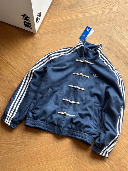 CNY-Inspired Premium Navy Blue Suede Streetwear Jacket