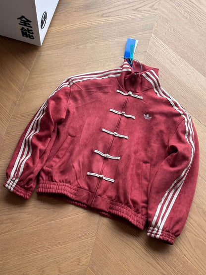 CNY Inspired Suede Jacket for Men & Women | Premium Suede Finish | Chinese Knot Button Streetwear