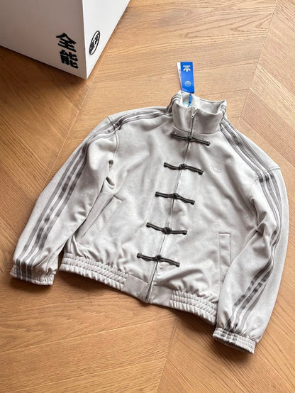 CNY Inspired Suede Jacket for Men & Women | Premium Suede Finish | Chinese Knot Button Streetwear